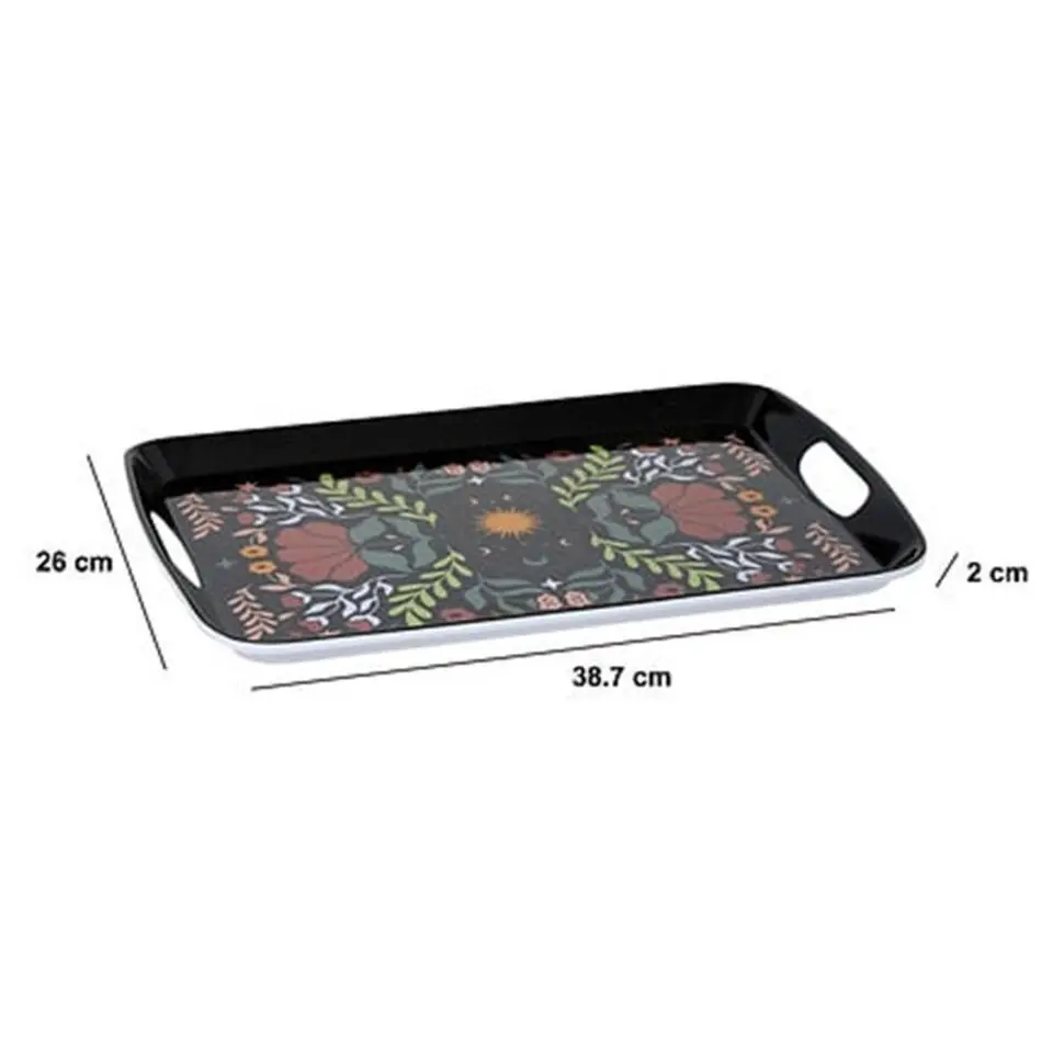 5Five Design dienblad van melamine - 39 x 26 cm - flowers print zwart