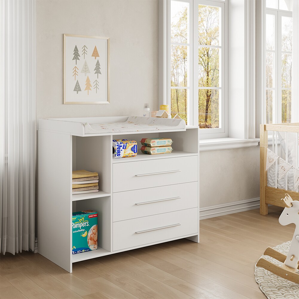 Oskar-Store Wickeltisch Paula, 110 x 94 cm, Weiß, Wickelkommode mit Wickelaufsatz
