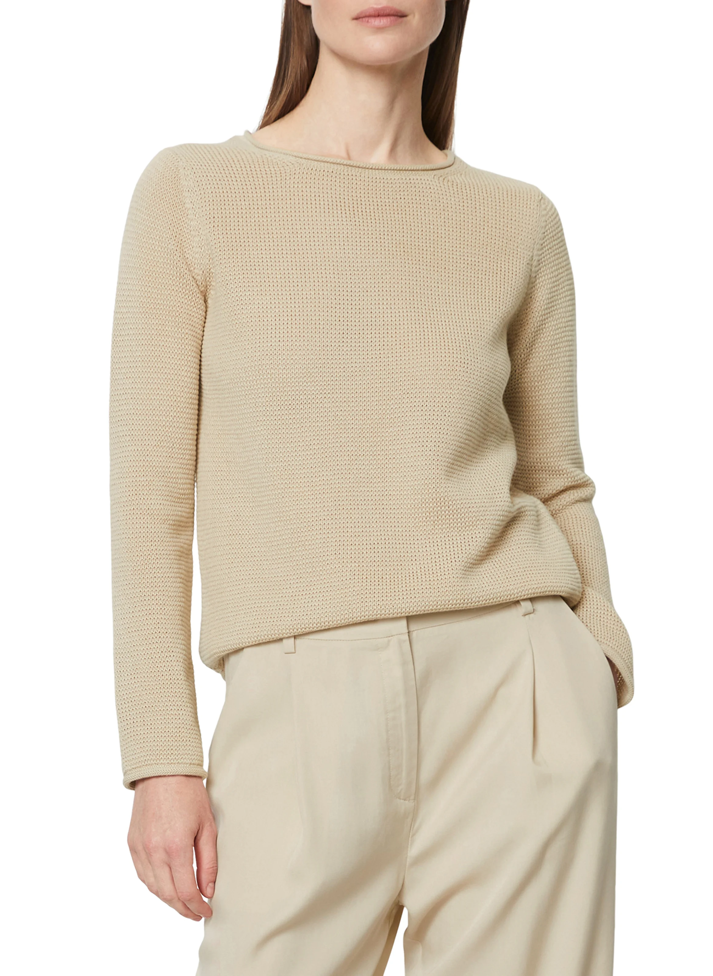Pull col rond en coton bio | Beige