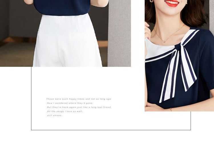 Yohana - Blouse met korte mouwen en strik en matrozenkraag