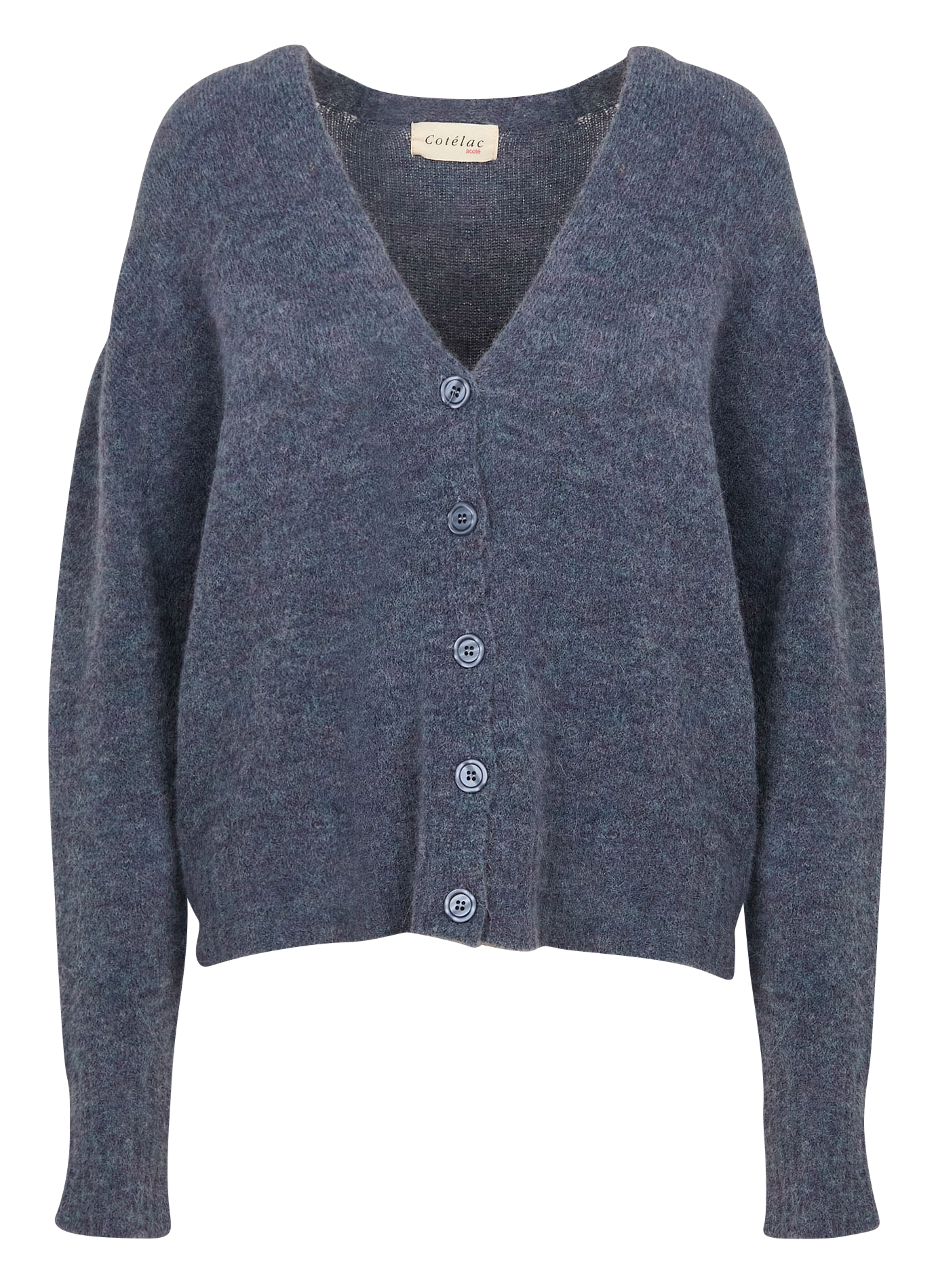 WAYNE - Gilet ample col V en maille mélangée| Bleu