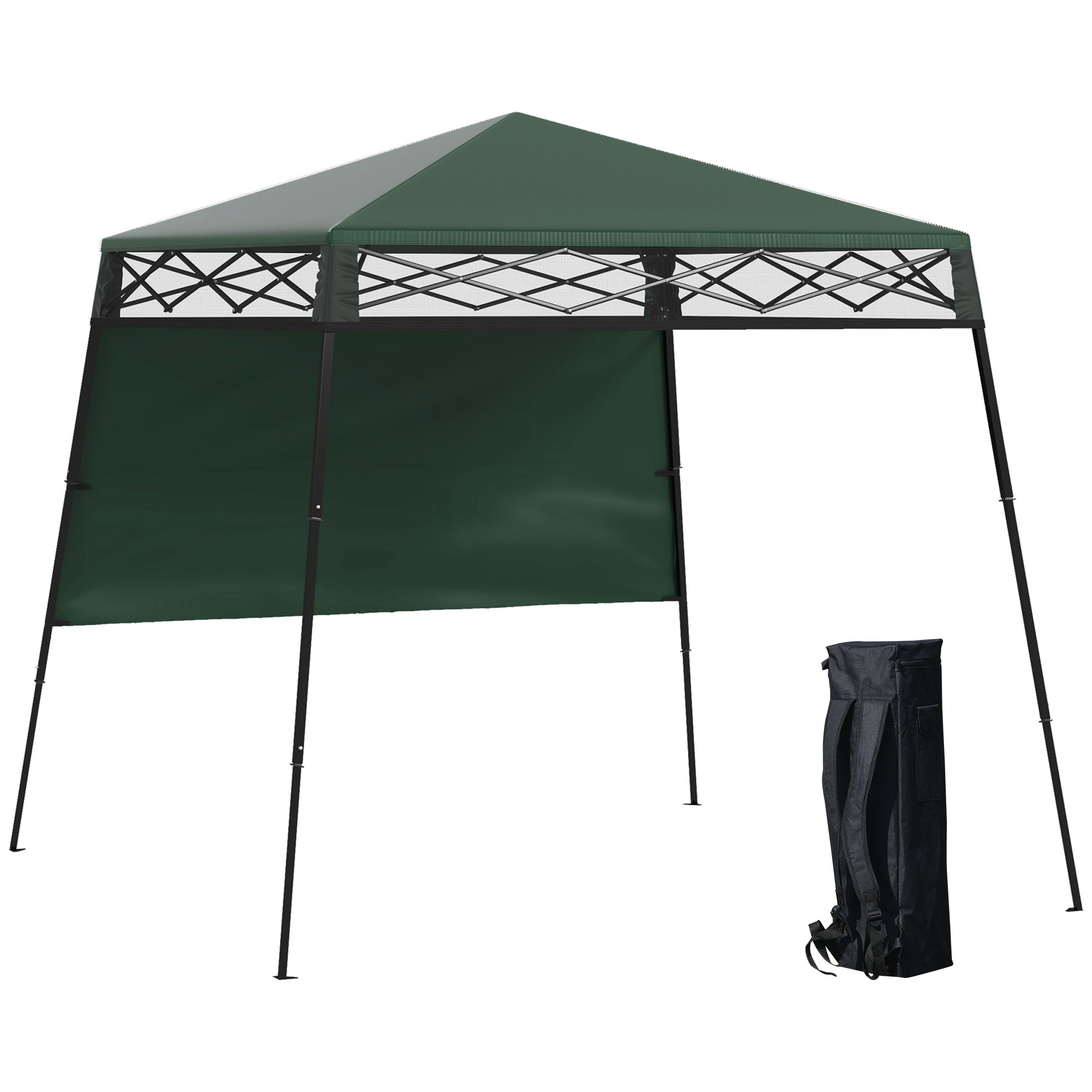 Gazebo dobrável Outsunny 220x220x200 cm, com 1 parede lateral, bolsa de transporte, impermeável e com proteção UV50+ para jardim e pátio, verde.