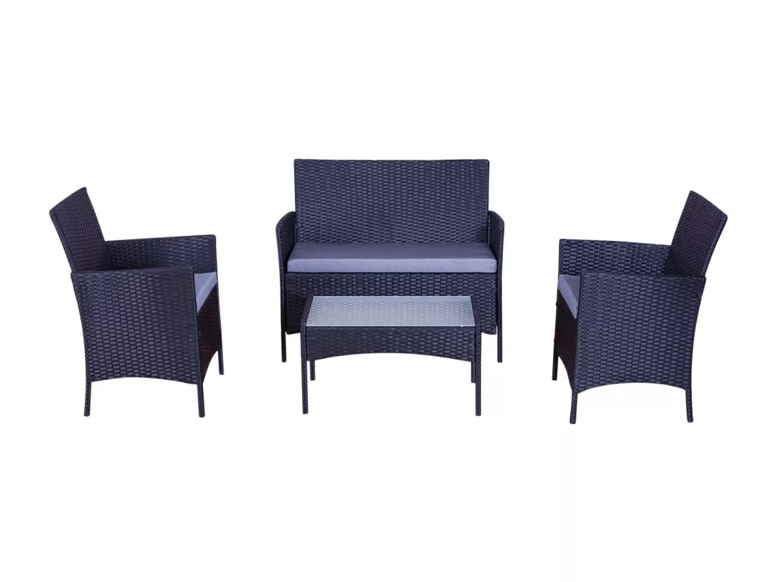 Salon de jardin résine tressée Noir/Gris - ensemble 4 places - Canapé + Fauteuil + Table - IMORA