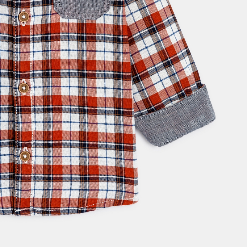 Chemise à carreaux à capuche orange bébé garçon