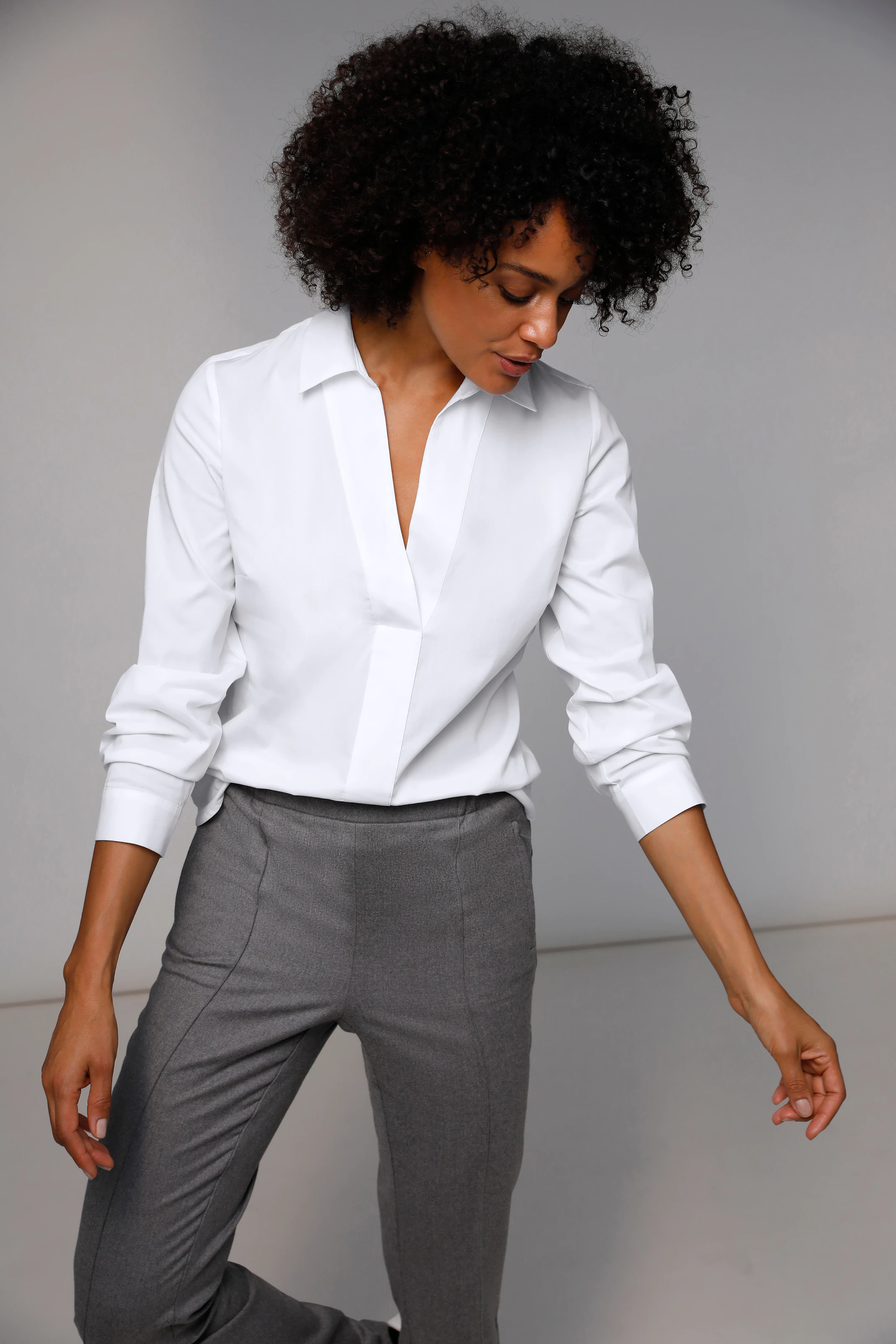 CREATION L PREMIUM Baumwoll-Polyamid-Bluse in ecru