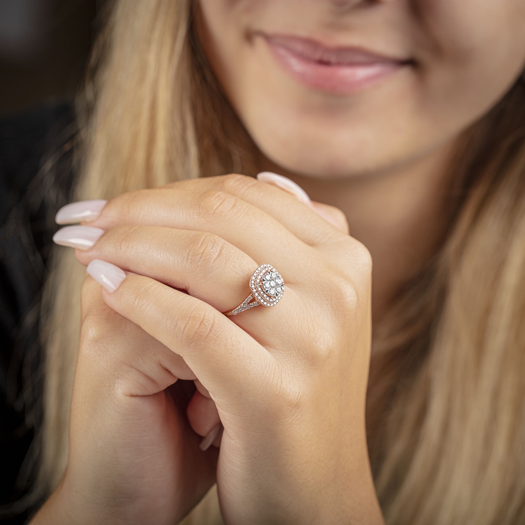1.00 Karat Diamanten Halo Damenring 750/18 K Roségold