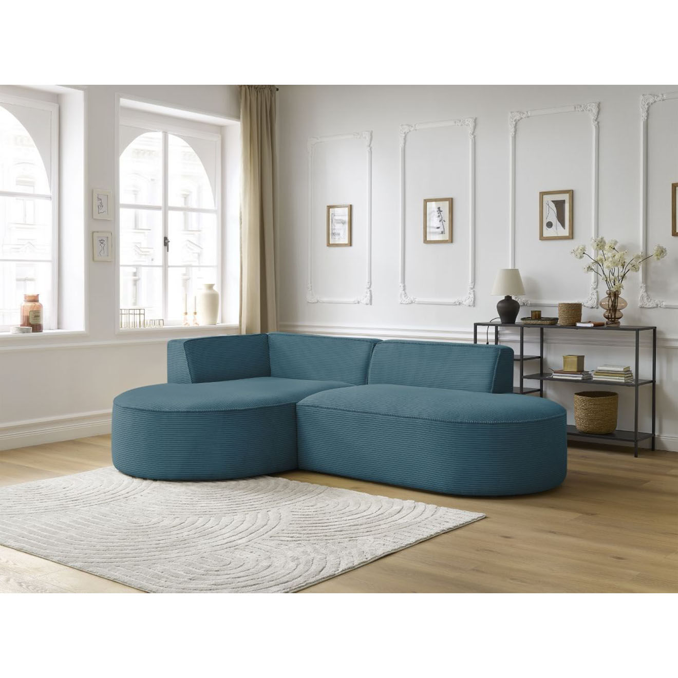 Bobochic Canapé d'angle gauche fixe 4 places Rousseau texturé bleu foncé - 250x160x72 cm