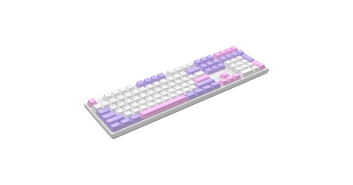 HelloGanssHS108T GC09, toetsenbord  (Wit/paars, US lay-out, Gateron Yellow, RGB leds, PBT Doubleshot keycaps, hot swap, 2,4 GHz / Bluetooth / USB-C)