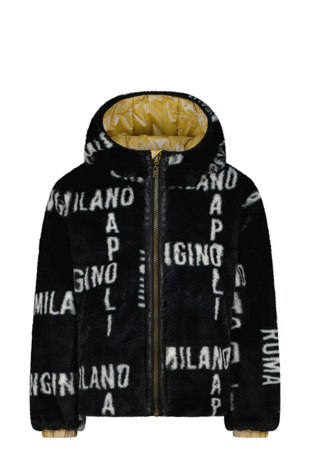 Vingino reversible gewatteerde imitatiebont winterjas Tabra goud/zwart/wit