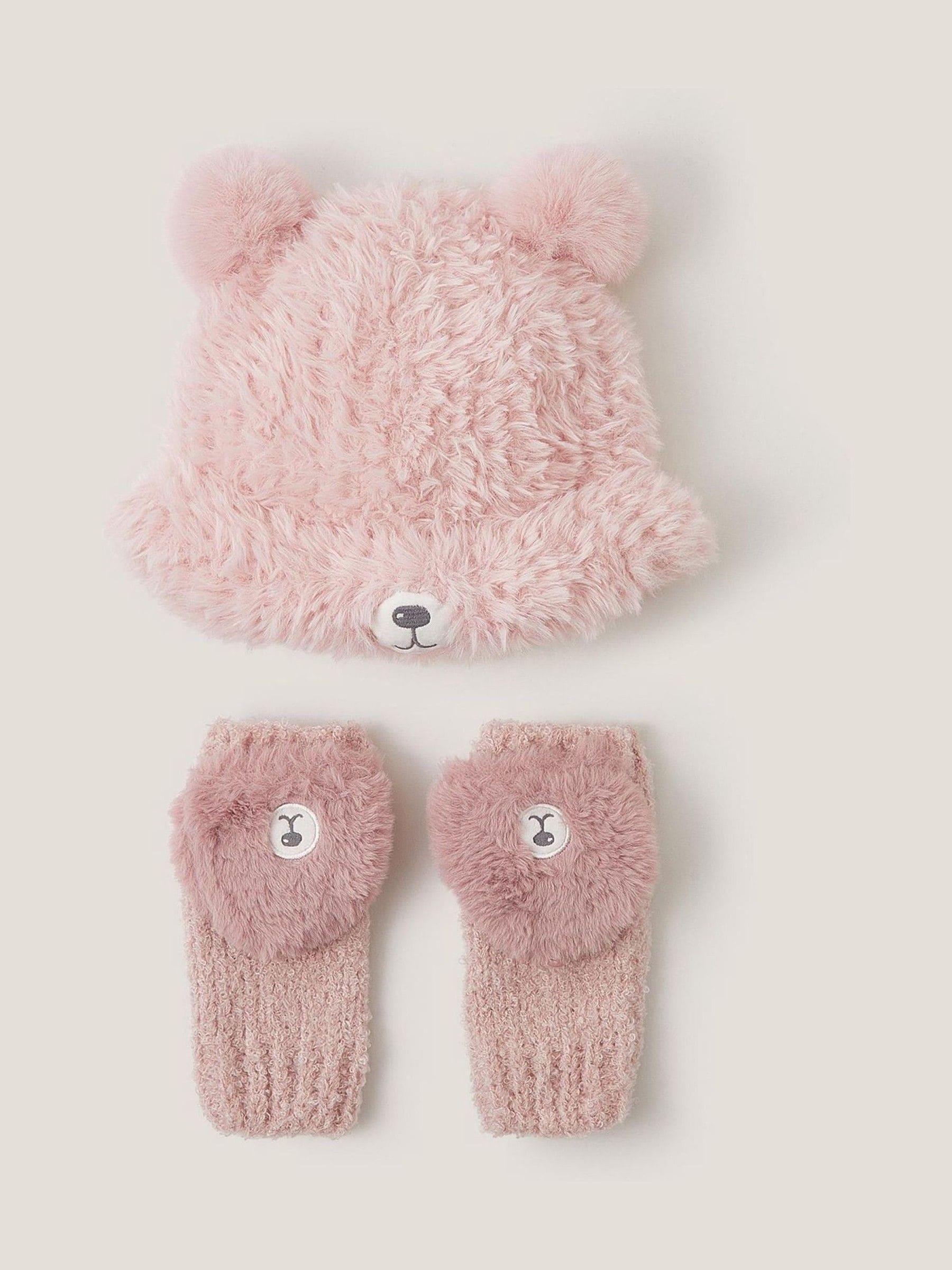 Monsoon Fluffy Teddy Hoed & Wanten Set