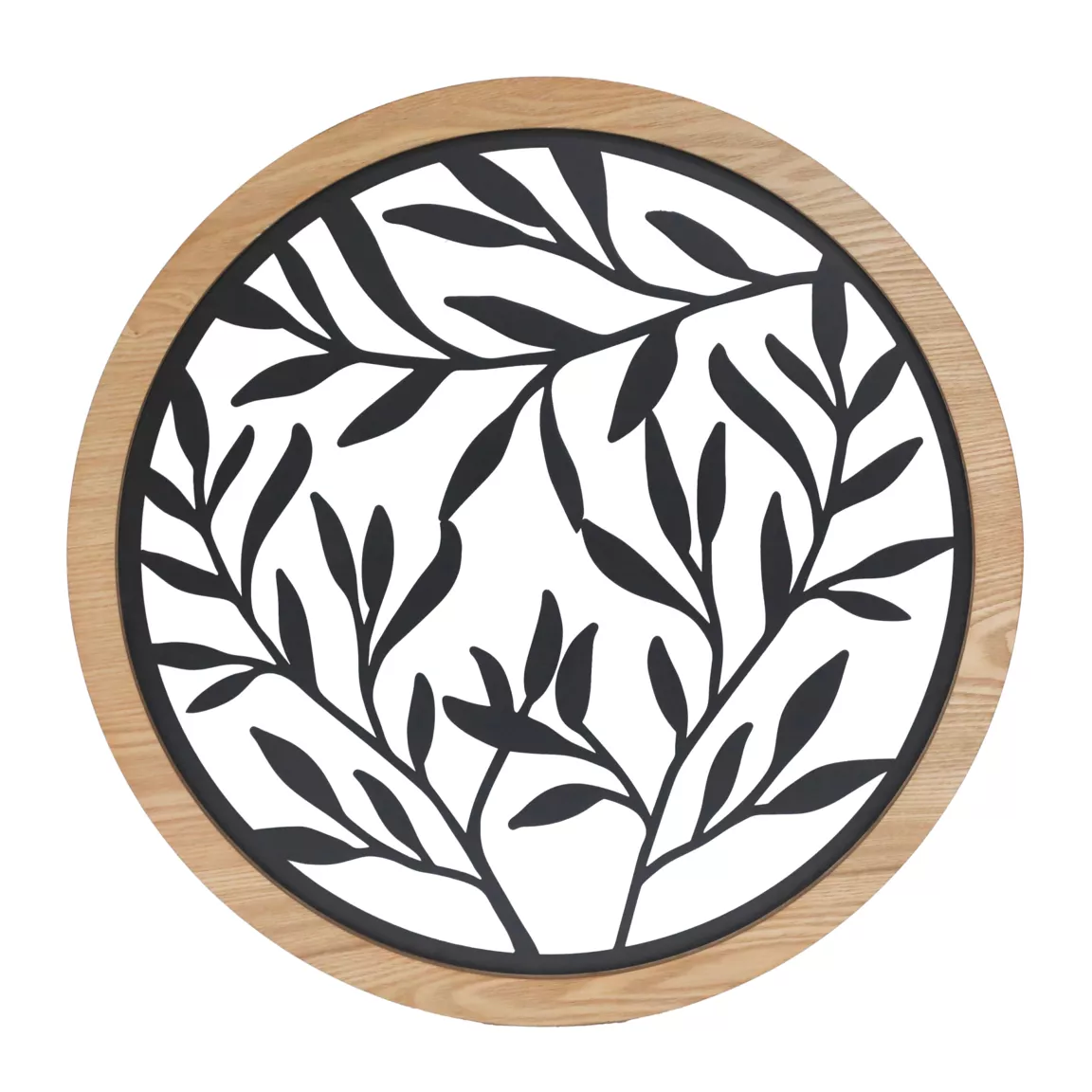 Décoration murale ronde en métal (D60 cm) Éclat de Feuille Noir