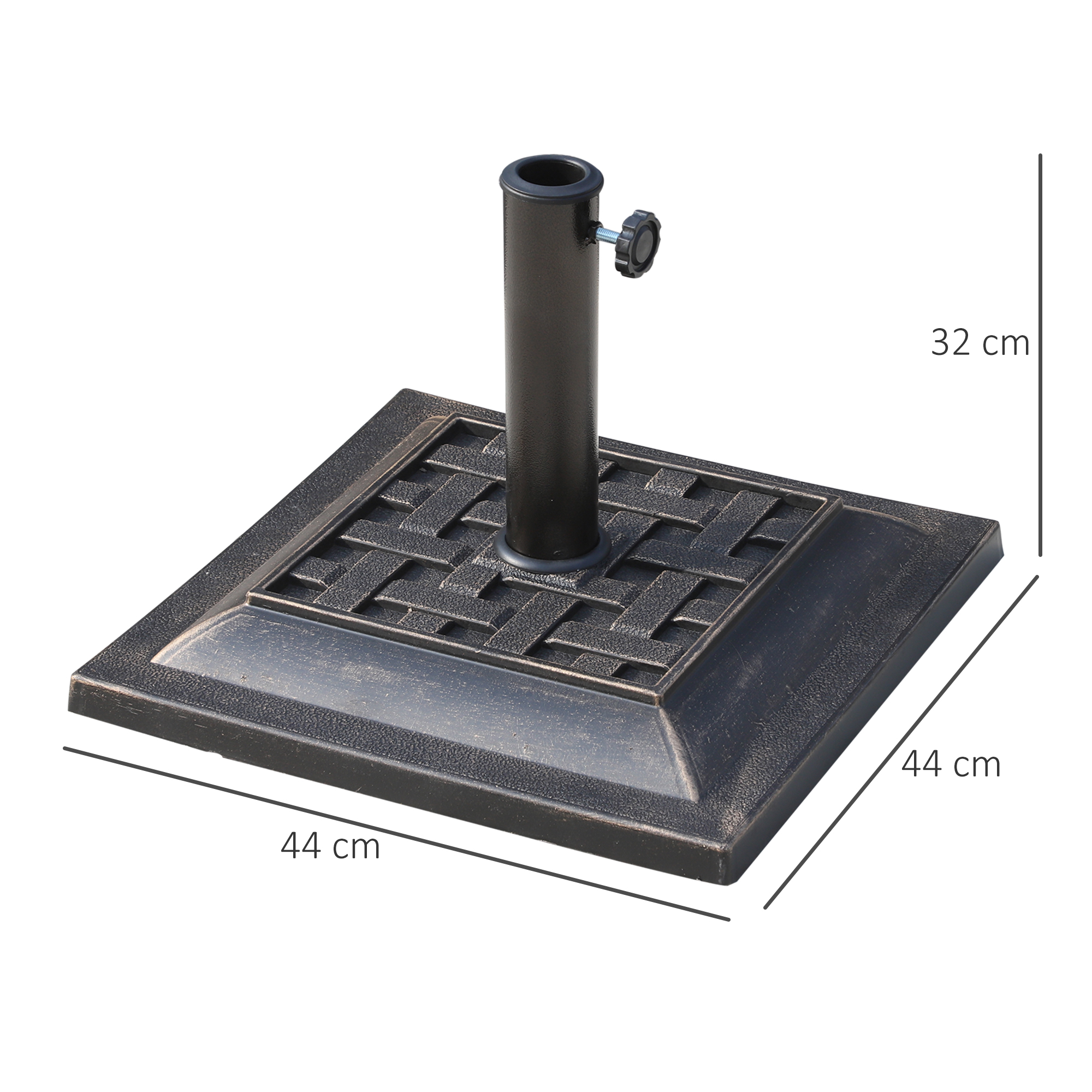 Base para guarda-sol de jardim Outsunny, peso líquido 9 kg, suporte para guarda-sol adequado para hastes de 38 mm/48 mm para pátio externo e terraço, Ø44x32 cm, bronze
