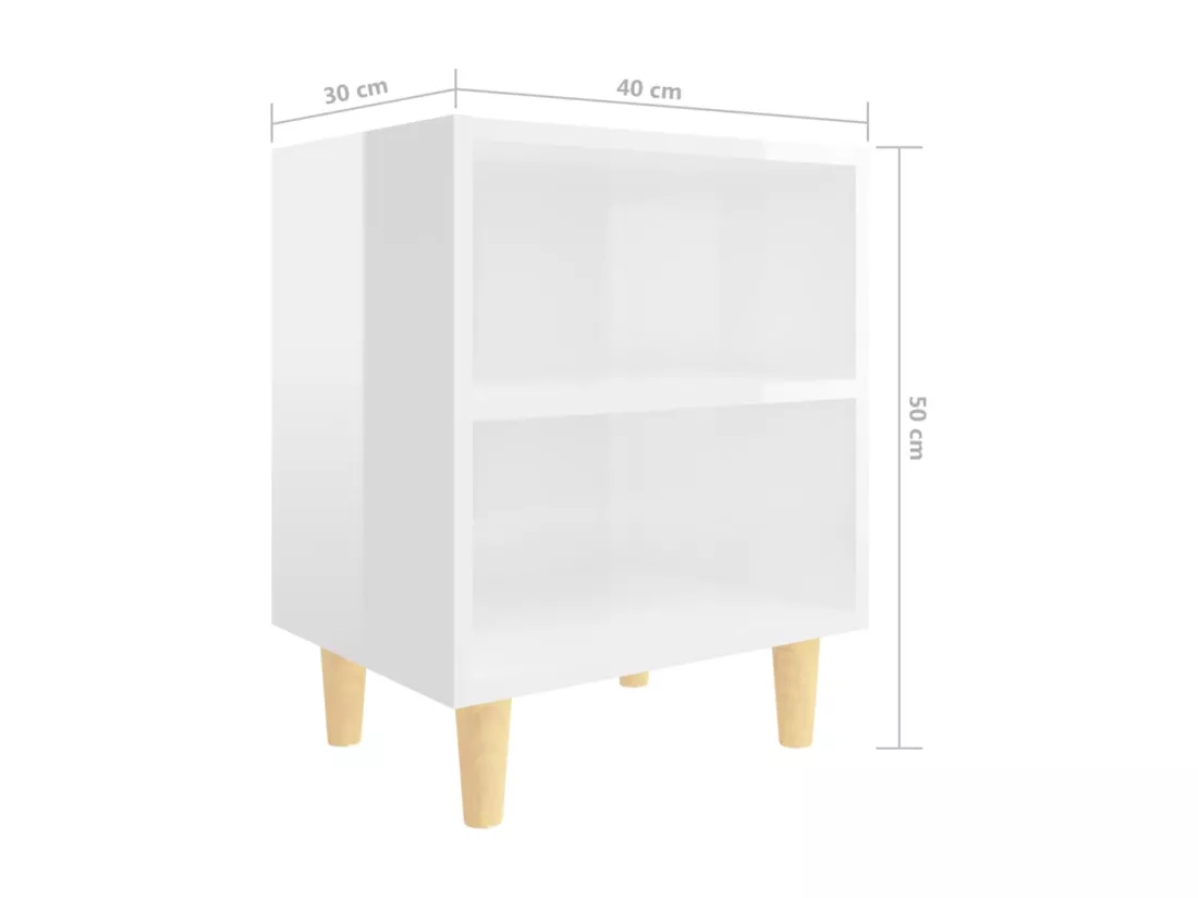 Tables de chevet pieds en bois 2 pcs Blanc brillant 40x30x50 cm