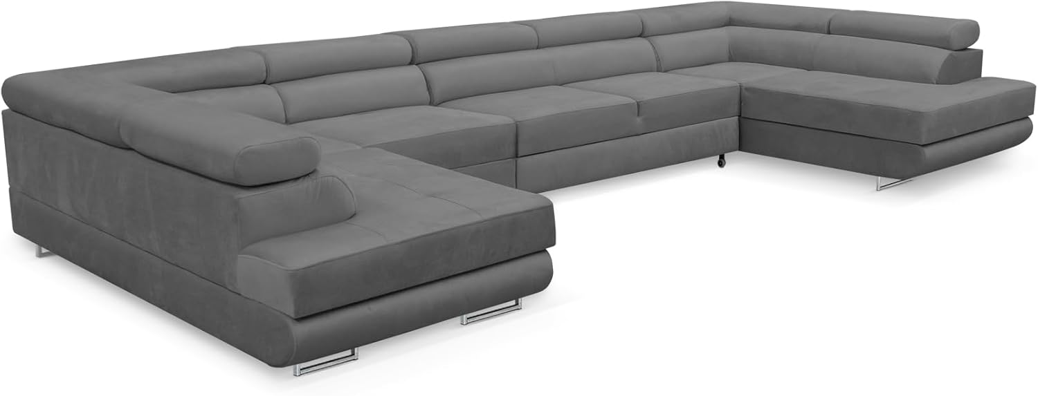 KREATIVE FURNITURE & DESIGN Ecksofa Miami U XXL-Ecksofa mit Schlaffunktion und Zwei Bettkästen in Grau - Big Sofa Wohnlandschaft für optimalen Komfort und Stil
