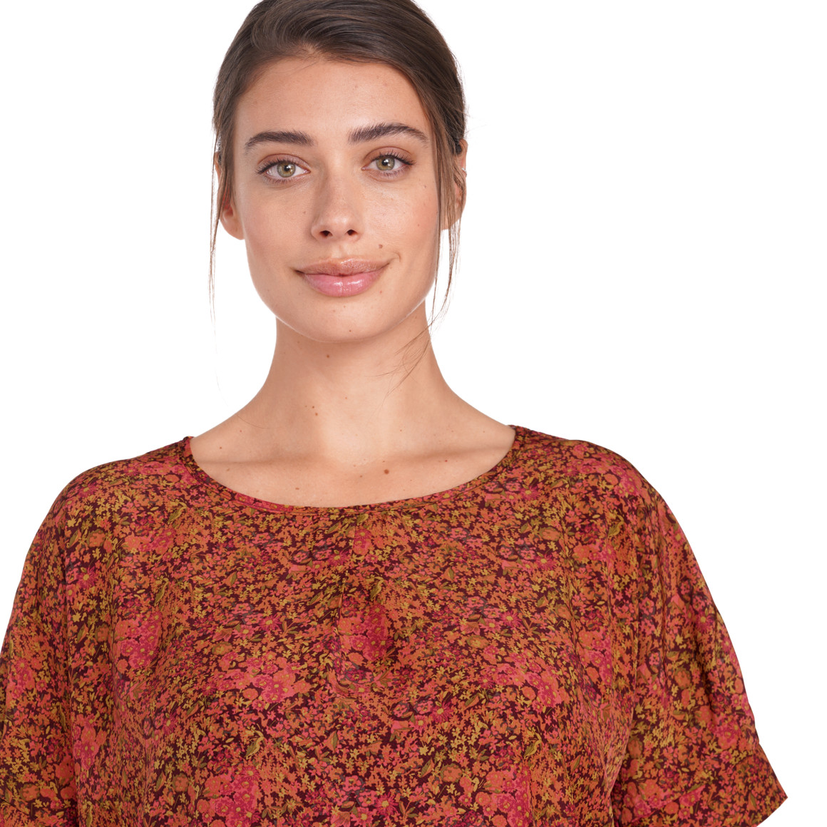 Gina Benotti Damen Blusenshirt mit überschnittenen Ärmeln braun / rot / orange