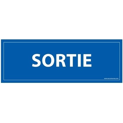 Panneau SORTIE - fond bleu 210 x 75 mm