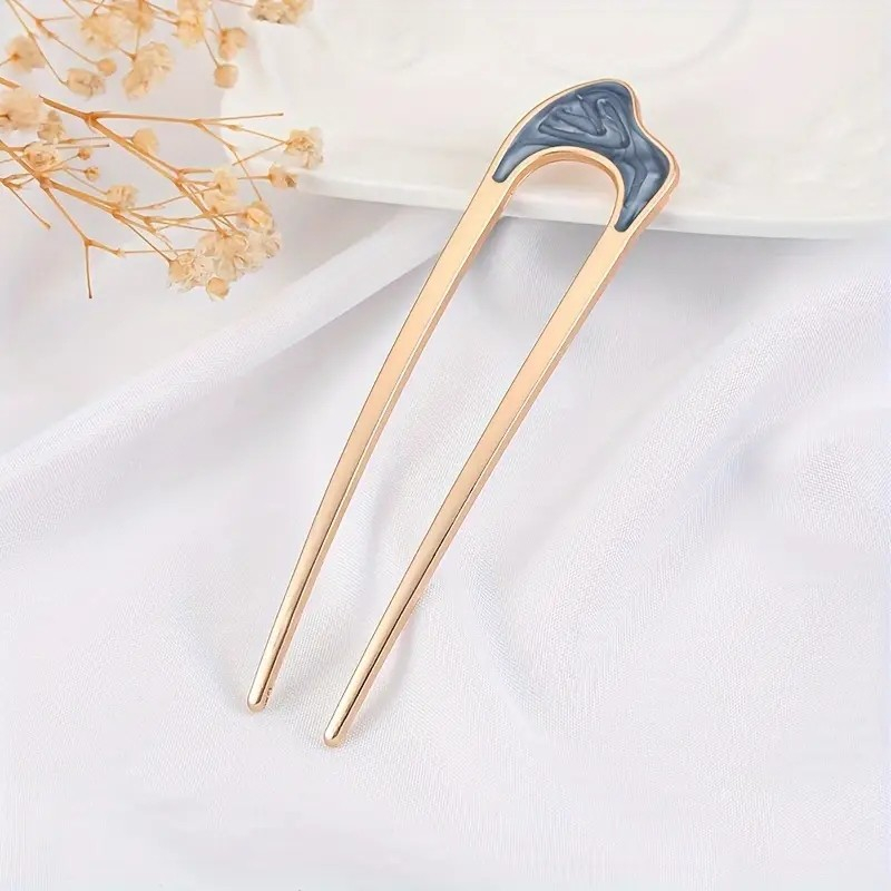 (11cm) Haarnadel Metall French Twist Haargabel Vintage Dutt Haarschmuck Accessoire - Gold / Blau