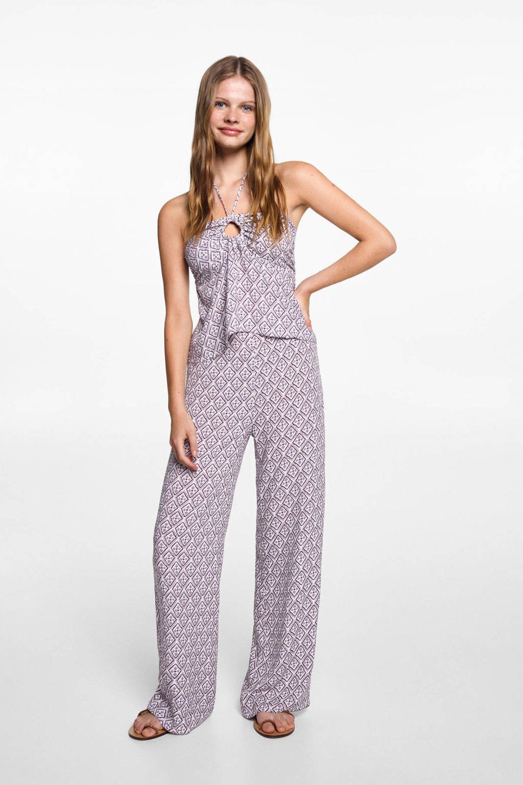 MANGO TEEN haltertop met all over print lila