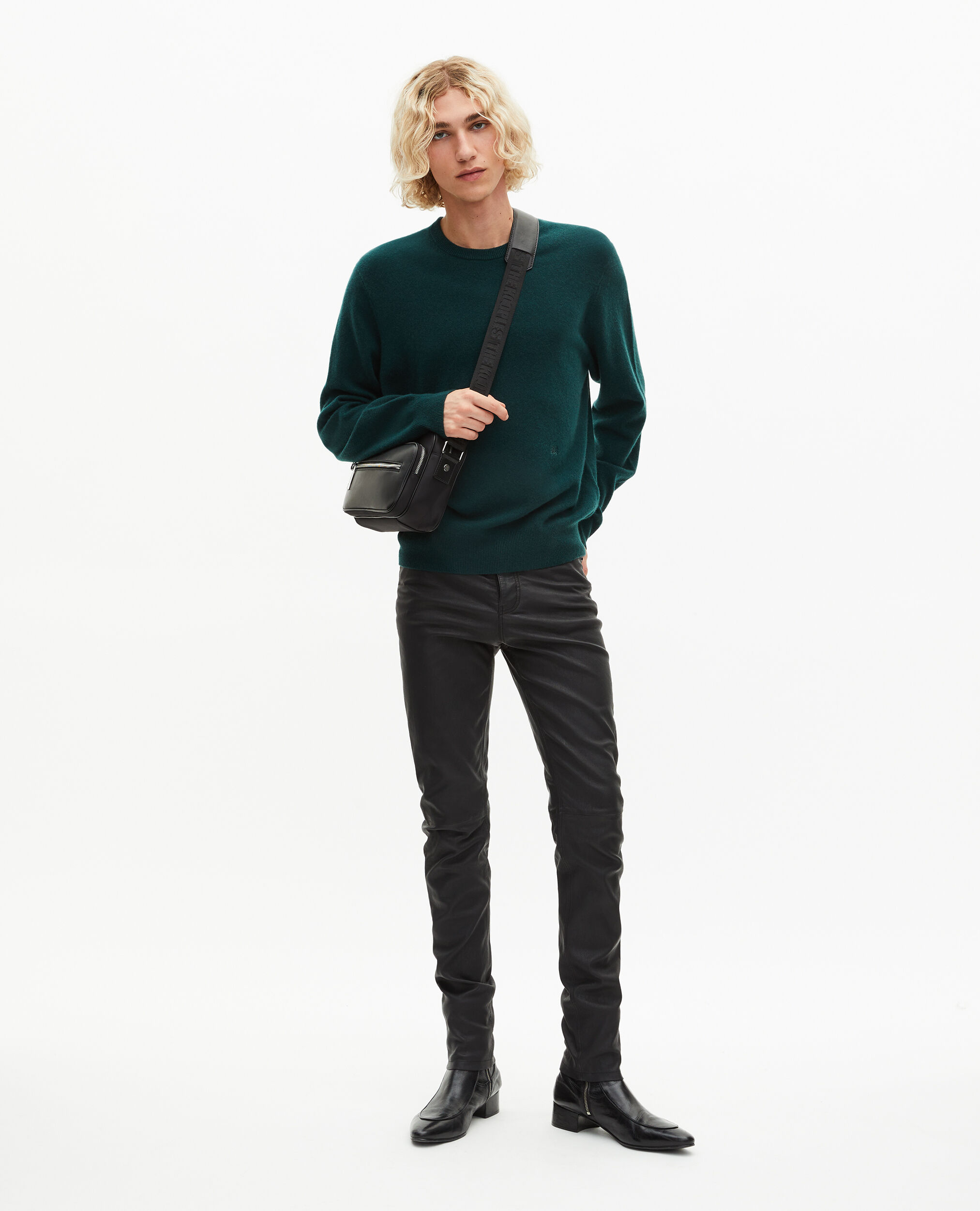 Pull col rond en cachemire vert foncé