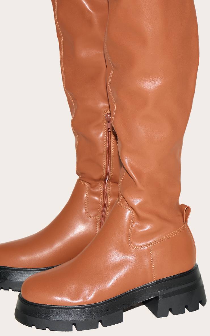 Marron Bottes Cuissardes À Semelle Épaisse Arquée En Synthétiquecuir Coupe Large