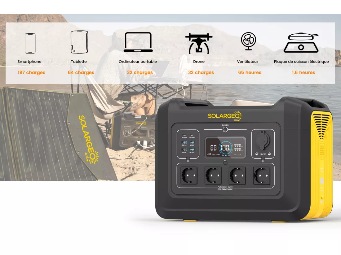 Batterie électrique portable - Capacité 2232 Wh - 2400 W - ELECFULL