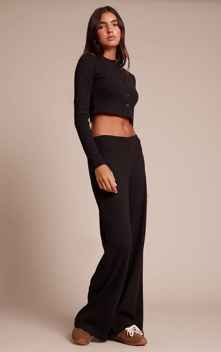 Noir Délavé Pantalon Large Côtelé Brossé