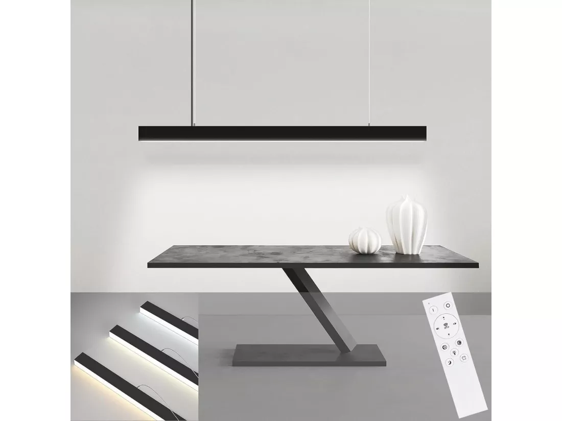 NETTLIFE Suspension LED Diam.107CM 32W 3000K-6500K Table à Intensité Variable Noir avec Lampe Design Linéaire Moderne pour Salle à Manger Bureau