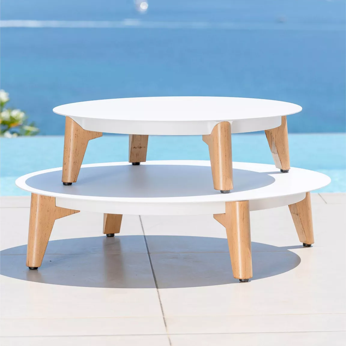 Salon de jardin aluminium 9 places 12 pcs Monte Carlo Blanc et taupe