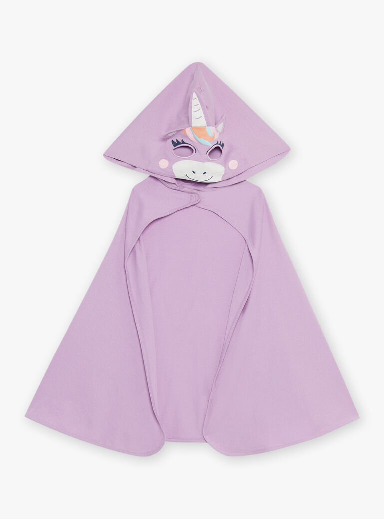 Pyjama deux pièces violet pâle en coton avec cape tête de licorne