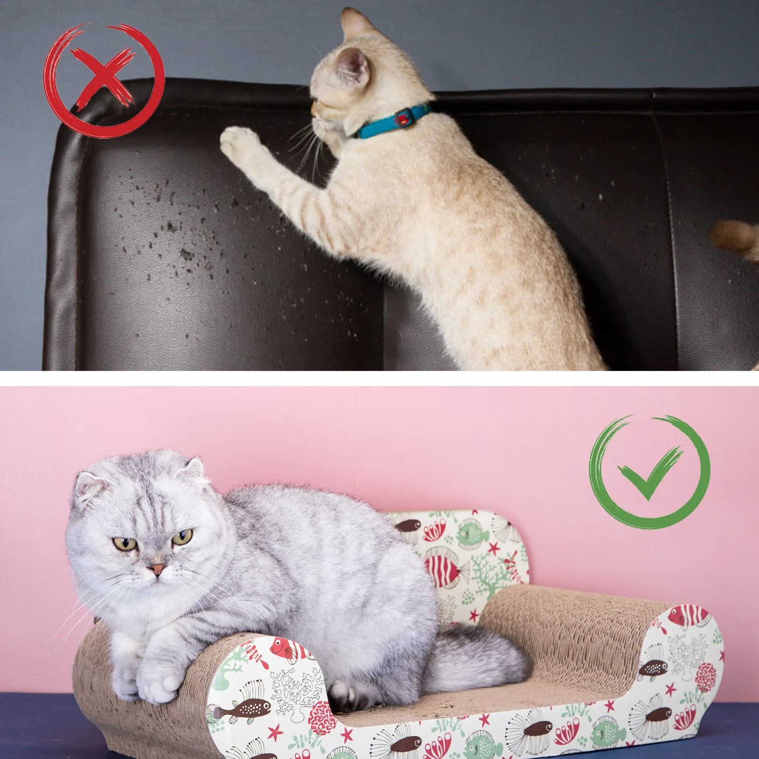 Arranhador de papelão Nobleza para gatos grandes com brinquedo de catnip, 56*26*20cm