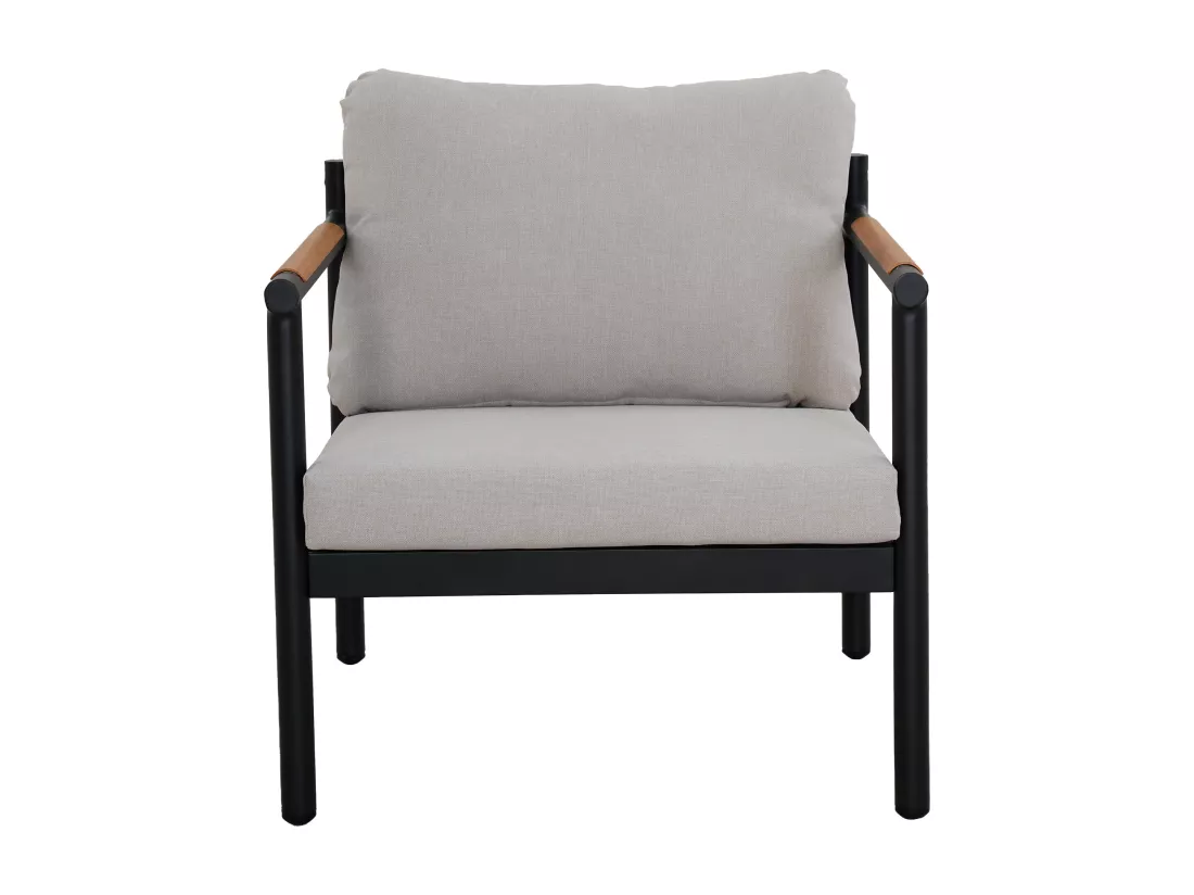 Salon de jardin en aluminium : un canapé 3 places, 2 fauteuils et une table basse - Noir coussins beiges - LAKIT de MYLIA