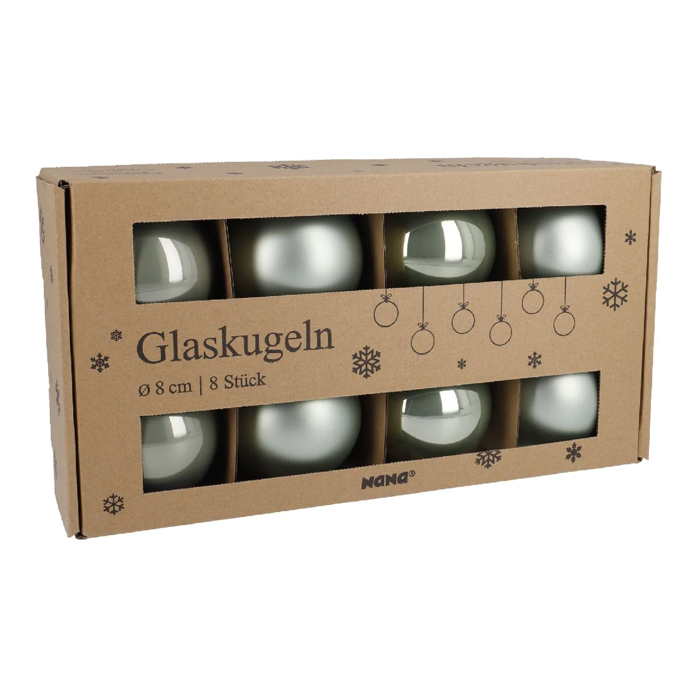 8er Weihnachtskugel Set Glaskugeln 8 cm, mint