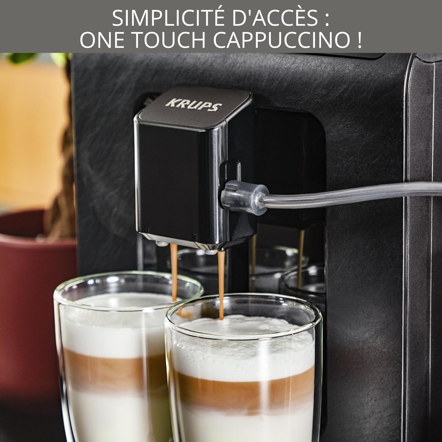 Krups Machine à café grains automatique, 2 boissons simultanées, 8 boissons préréglées, Entretien facile, Plastique recyclé et recyclable, Fabriqué en France, Evidence Eco-Design EA897B10