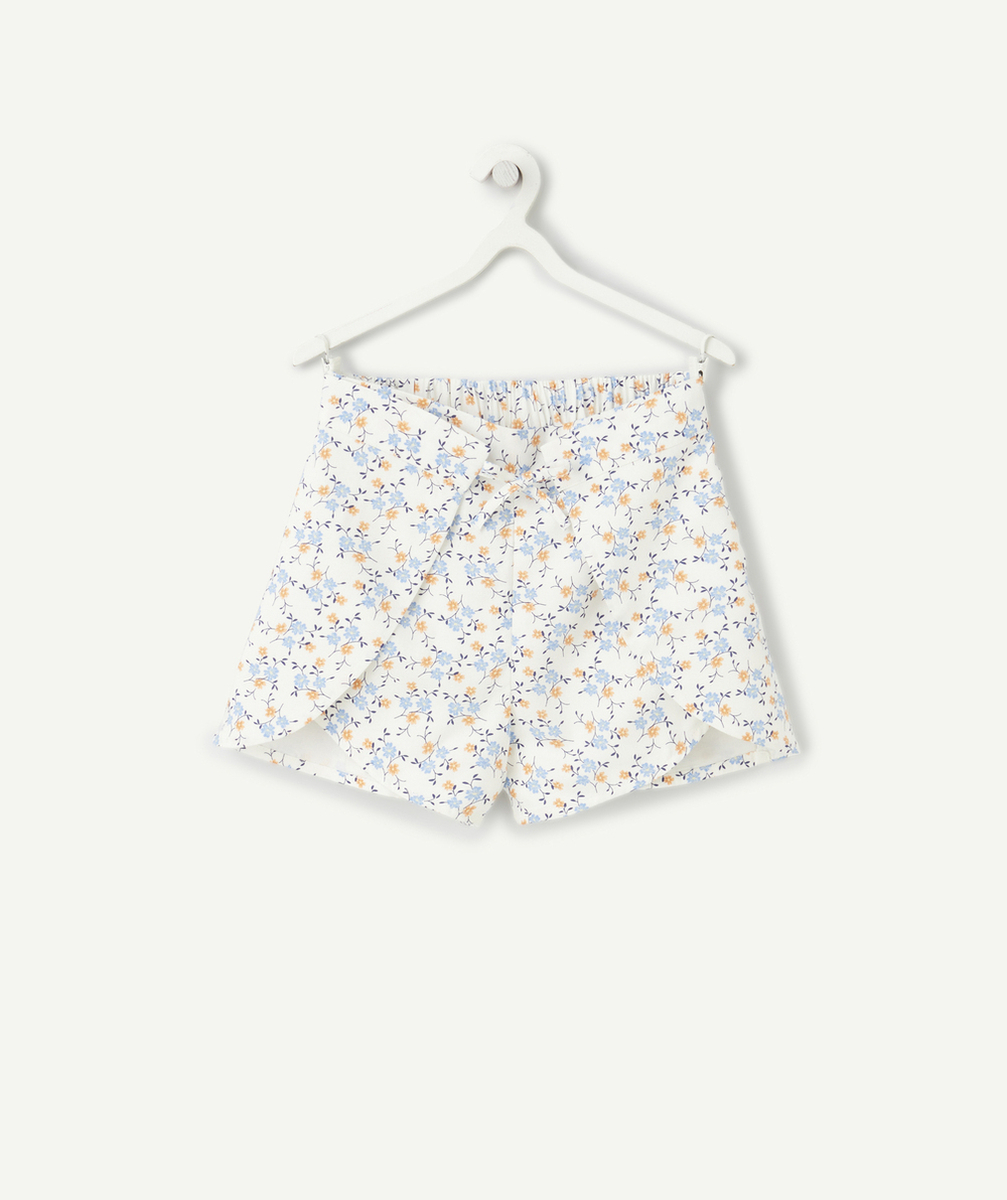 SHORT FLUIDE FILLE EN VISCOSE RESPONSABLE IMRPRIMÉ FLEURI AVEC OUVERTURES