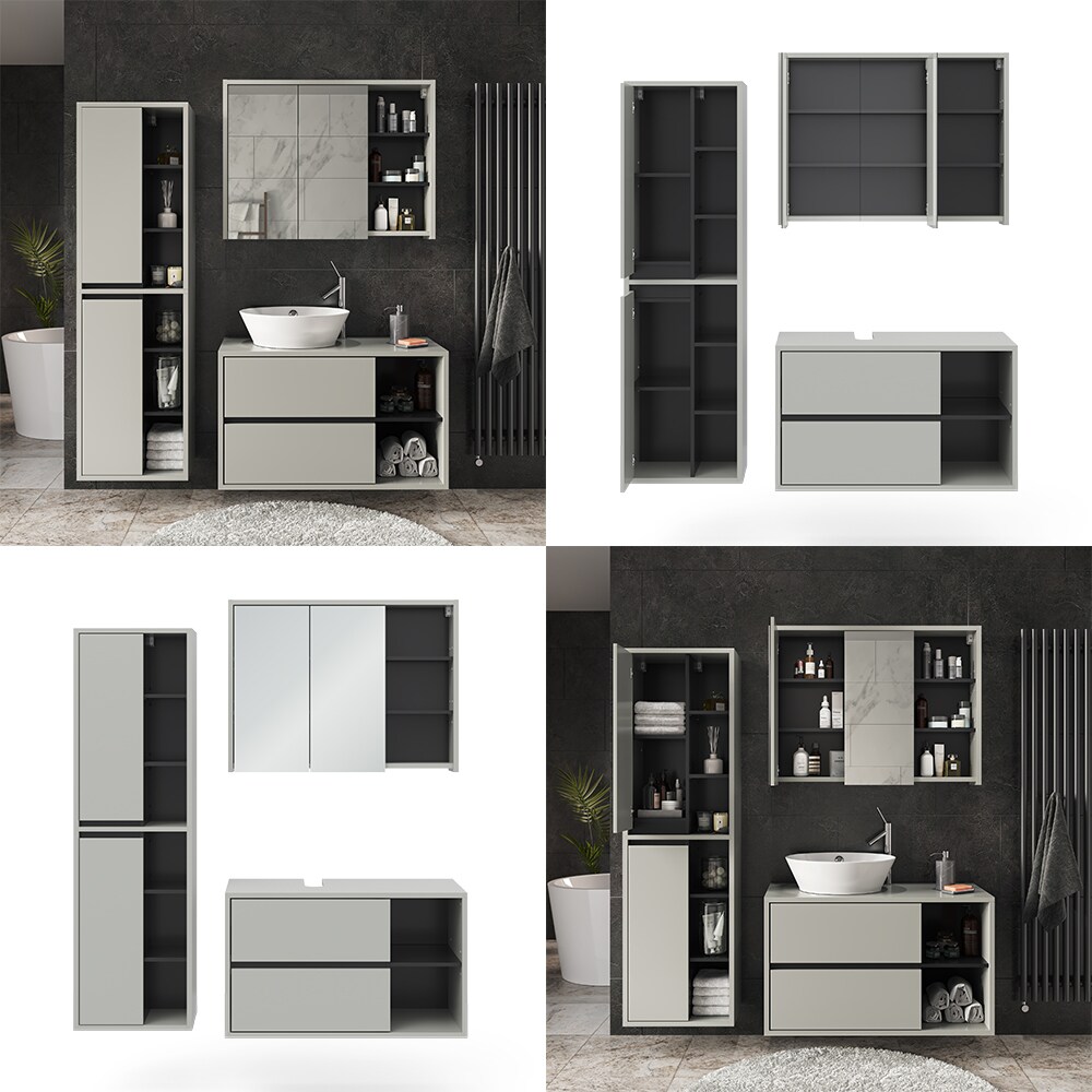Vicco Badmöbel-Set Badezimmer-Möbel Bad-Schrank Viola Grau Anthrazit modern Badezimmerschrank Waschtischunterschrank Spiegelschrank Schranktür Schrankfach Ablage Aufbewahrung
