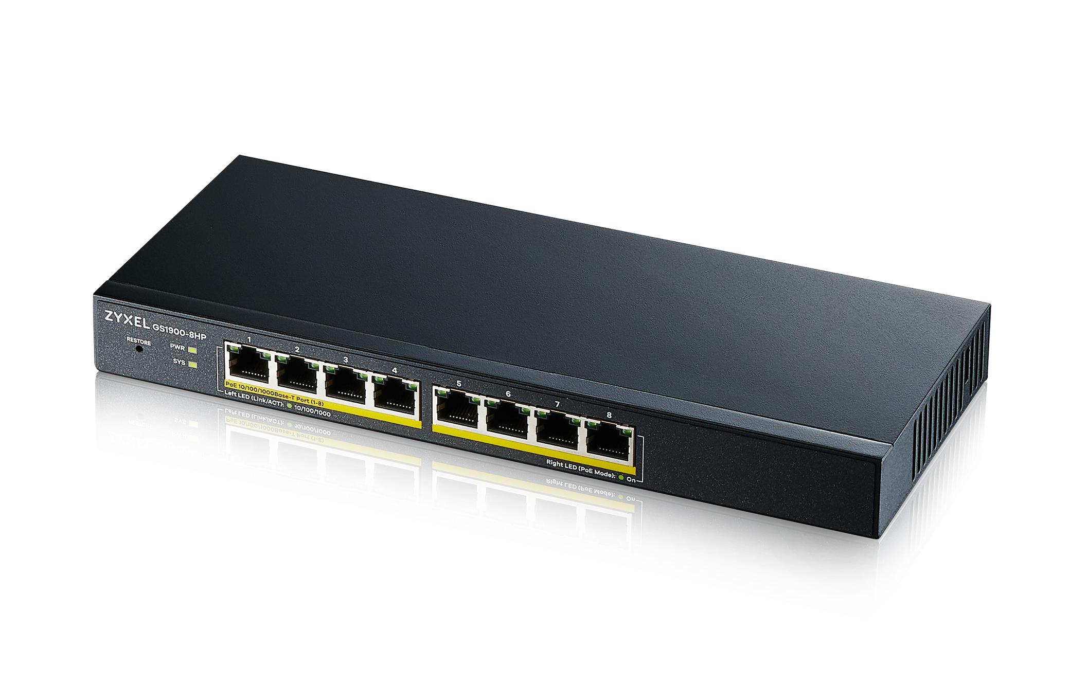 PoE+ Switch GS1900-8HP V3 8 Port<br>8-Port GbE Smart Managed PoE Switch