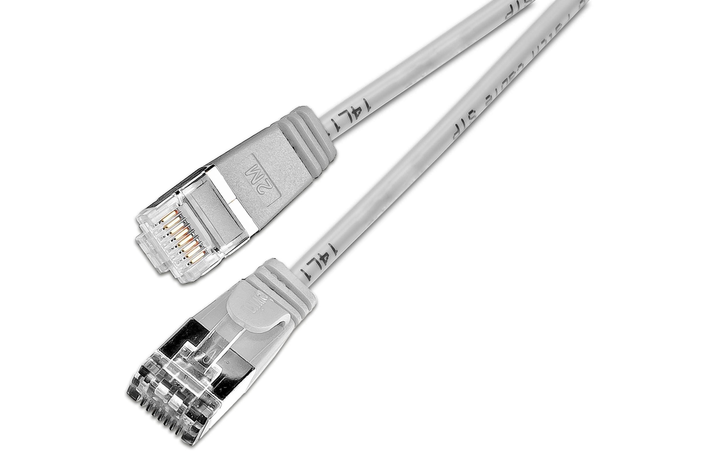 Slimpatchkabel RJ-45 - RJ-45, Cat 6, U/FTP, 7.5 m, GrauGeschirmtes Cat 6 Twisted-Pair-Kabel (U/FTP) mit Klinkenschutz