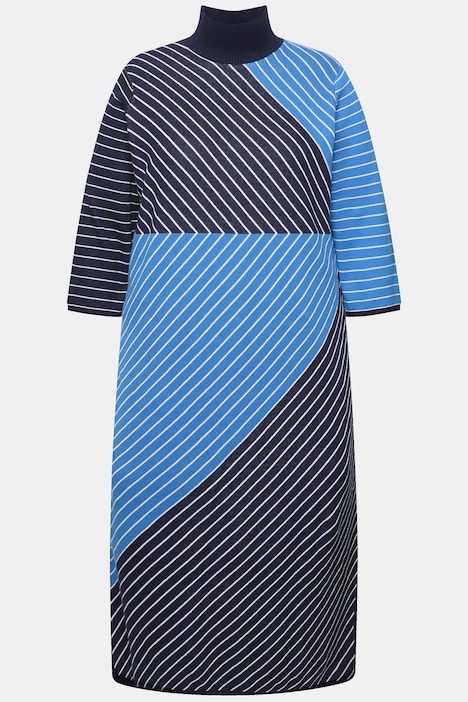 Strick-Midikleid, Stehkragen, 3/4-Arm, Biobaumwolle