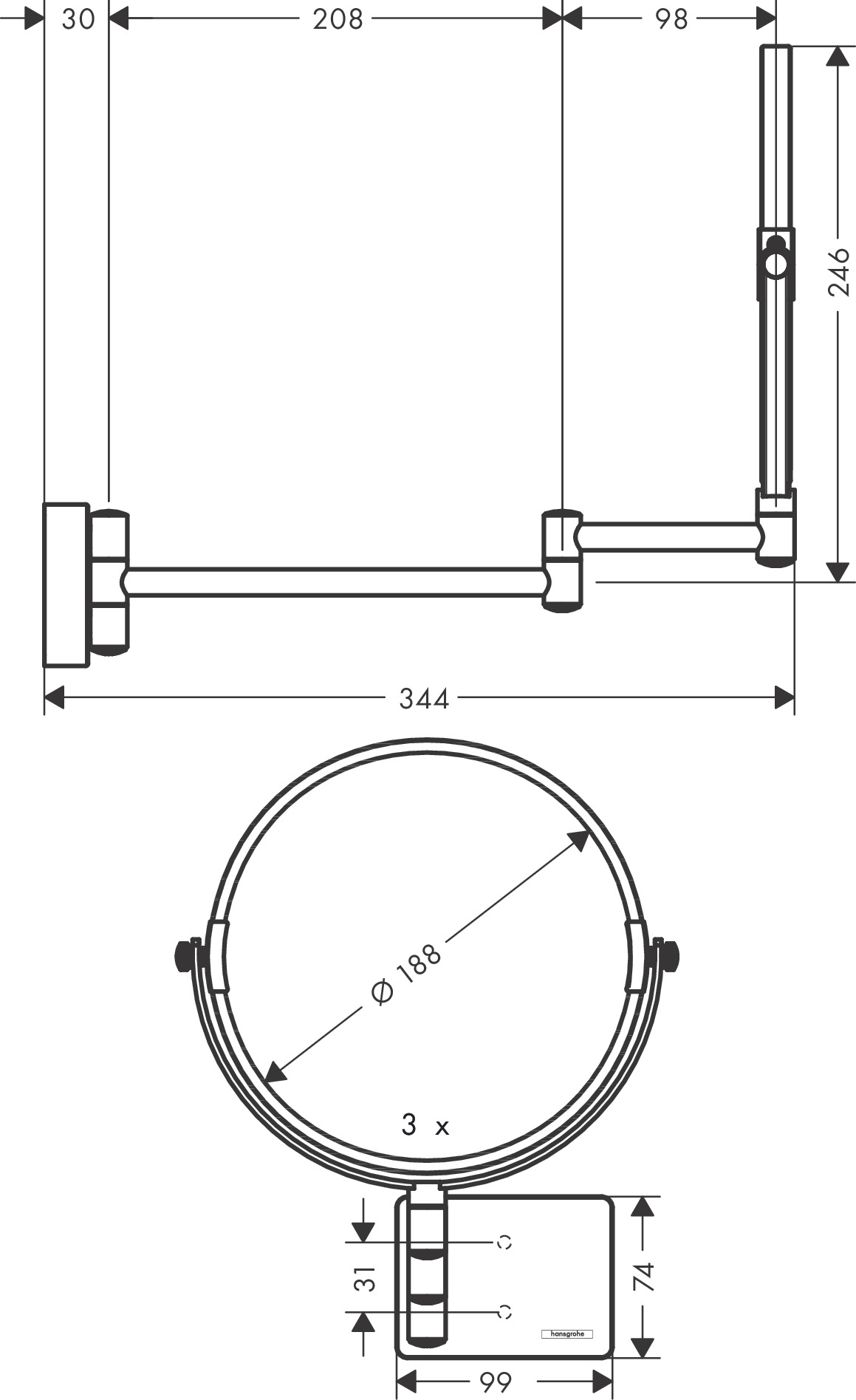 Hansgrohe AddStoris scheerspiegel zwart mat