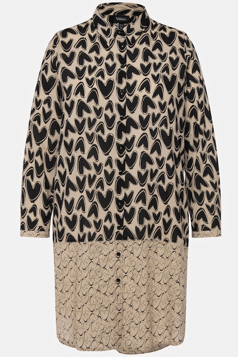 Longbluse, Patchlook, Herzen, Hemdkragen, Langarm