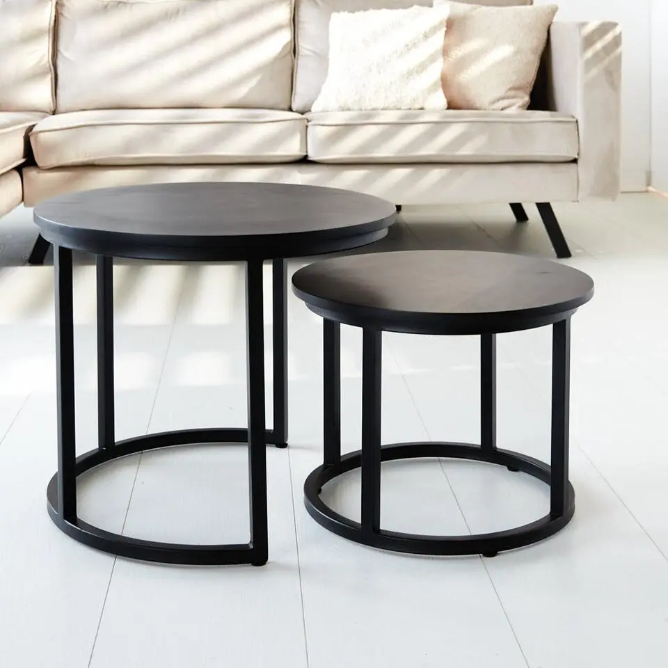 Industriële salontafel set van 2 Rosa - 53x53x45 cm - Mangohout - Bruin
