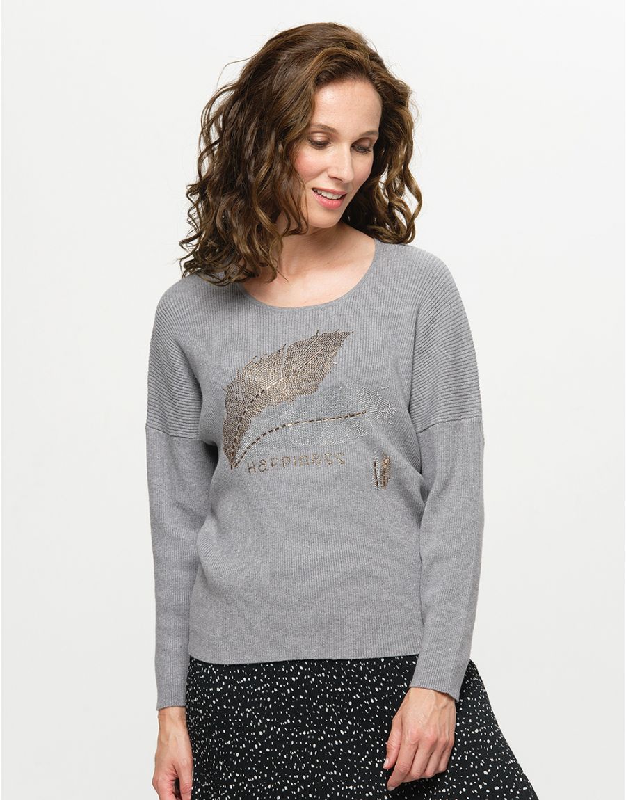 Pull gris plume