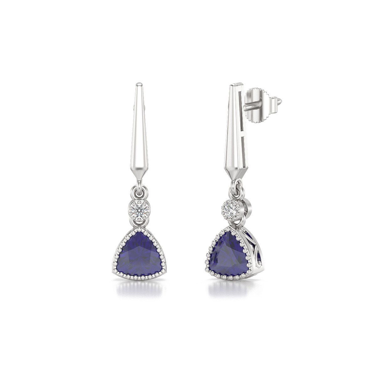 Boucles d'oreilles ADEN Iolite et Diamants sur Argent 925 2.398grs