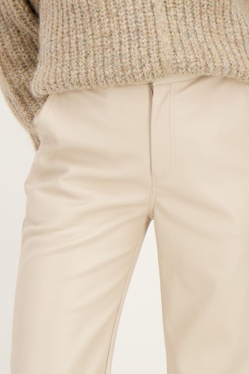 Beige leatherlook wide leg broek