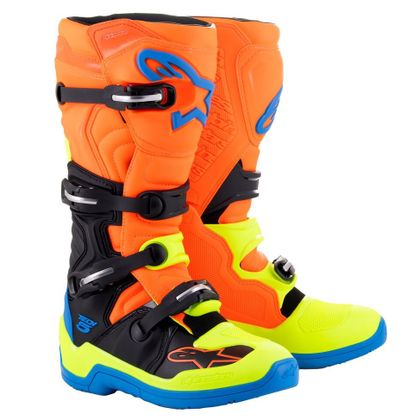 Bottes cross Alpinestars TECH 5 - ORANGE FLUO / ENAMEL BLUE / YELLOW FLUO 2023 - Orange / Bleu