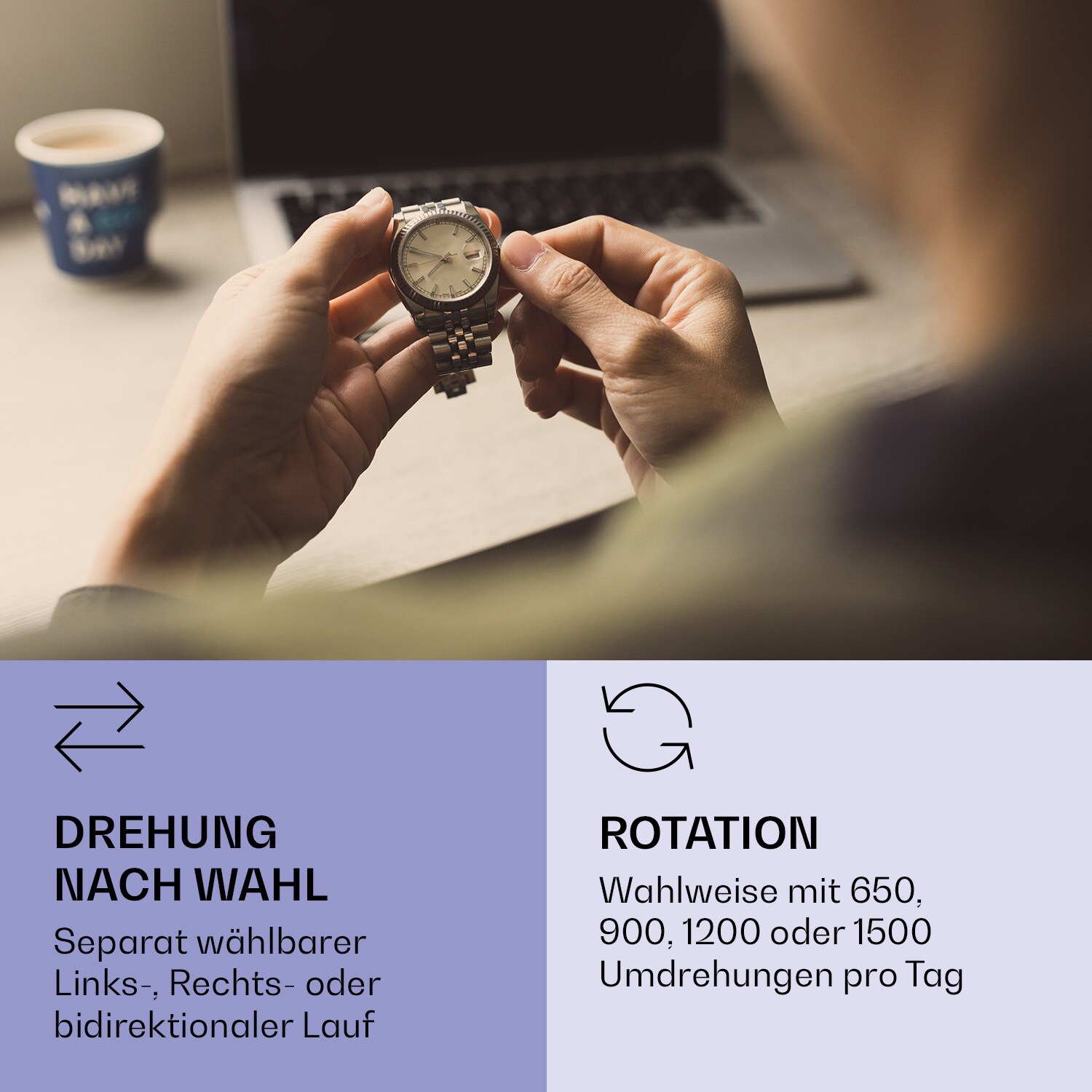 St. Gallen ll Premium Uhrenbeweger 4 Geschwindigkeiten 3 Rotationsmodi Blau
