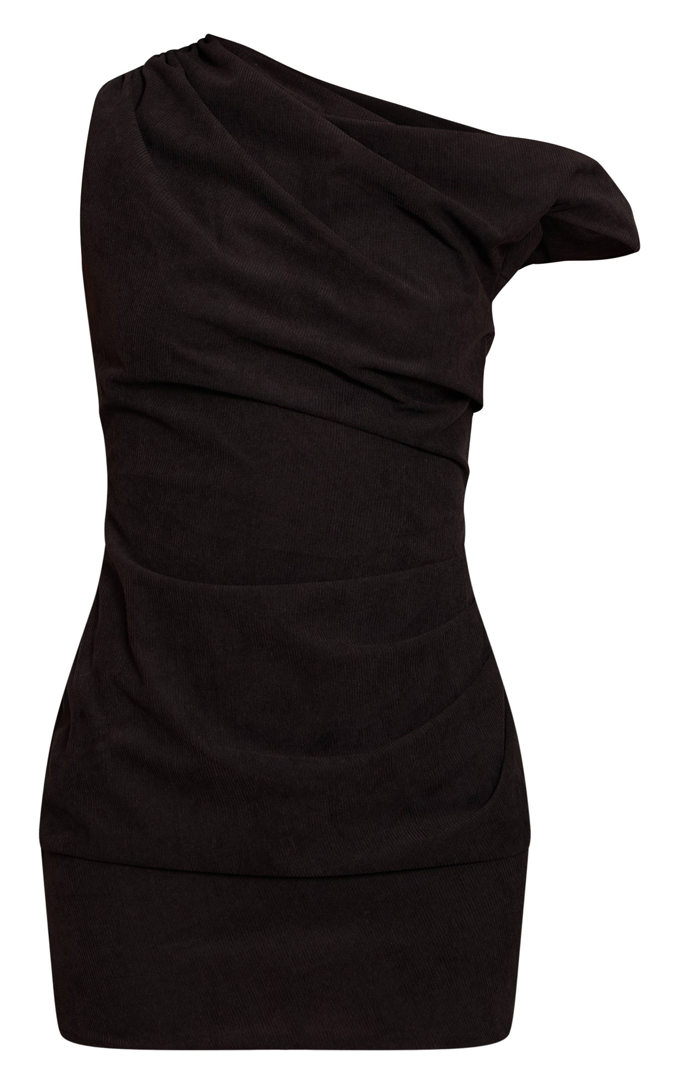 Noir Robe Moulante Asymétrique En Velours Côtelé