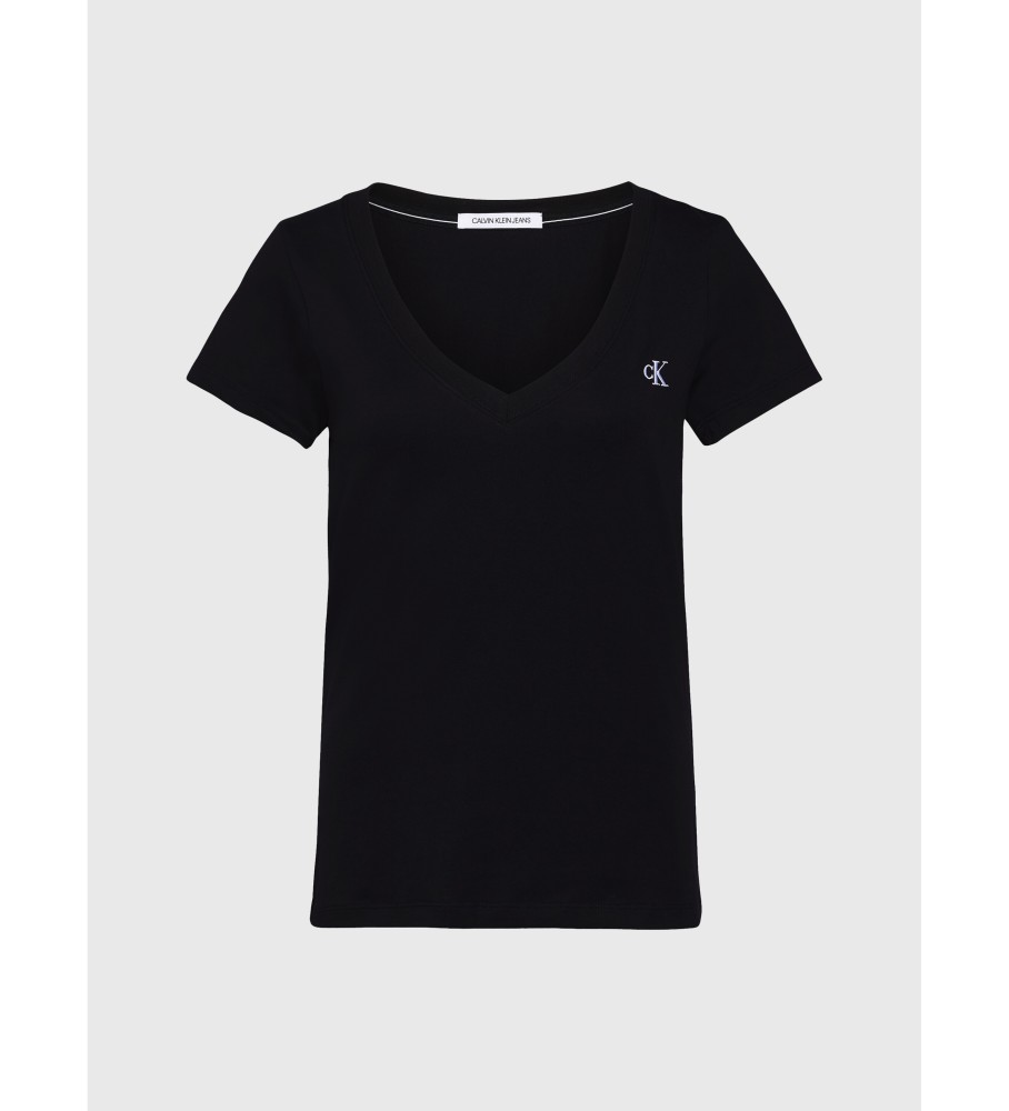 Camiseta preta Calvin Klein Jeans Slim com decote em V