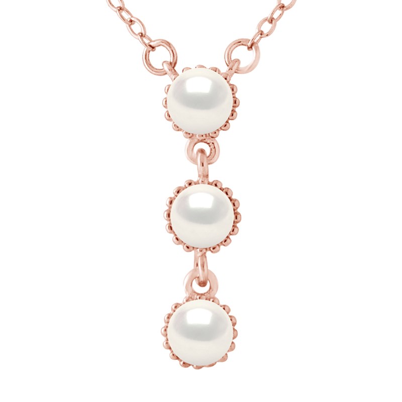 Collier TRILOGIE - Perles blanches - Argent plaqué or rose