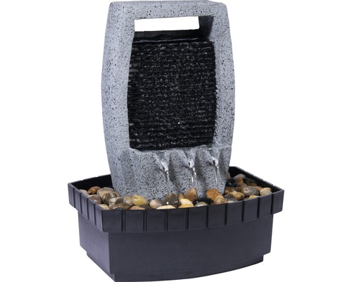 Design binnenfontein met decoratieve stenen, klein, 20,5x16,5x28 cm, kunststeen grijs, inclusief slang en pomp.
